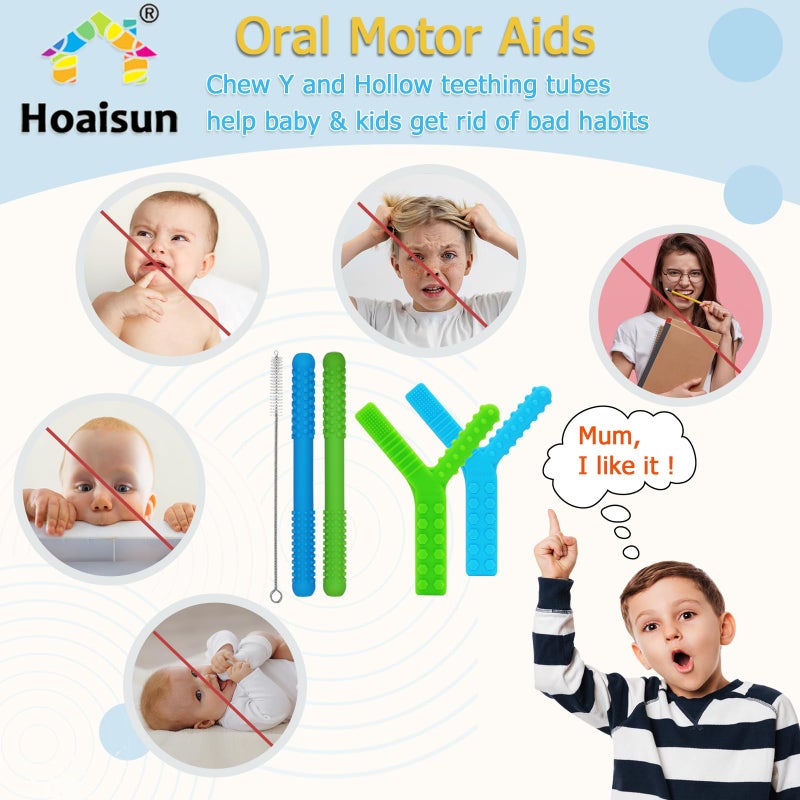 Hoaisun Sensory Chew Toys for Autistic Children 4 Pack, Silicone Teething Straws Toys for Autism, ADHD, SPD, Biting or Special Needs, Sensory Toys for Toddlers 1-3 Oral Motor Tools Relief Stress, Anxiety - Image 5
